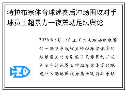 特拉布宗体育球迷赛后冲场围攻对手球员土超暴力一夜震动足坛舆论 特拉布宗体育球迷赛后冲场围攻对手球员土超暴力一夜震动足坛舆论